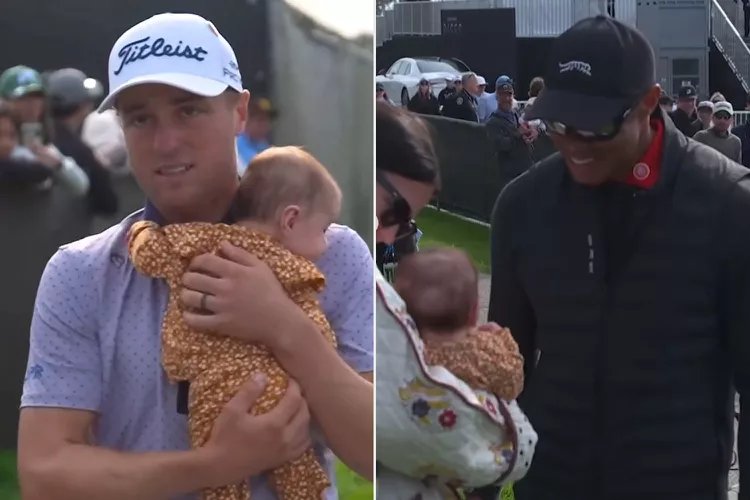 Tiger Woods Meets Friend and Fellow Golfer Justin Thomas’ Baby Daughter in Adorable PGA Tour Moment