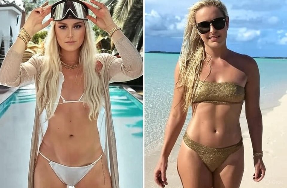Olympic Star Lindsey Vonn Glows in Stunning White and Gold Swimwear While on Holiday