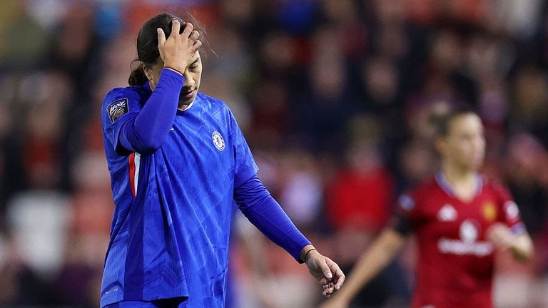 ‘It’s a tough place to come’: Chelsea’s Sam Kerr left frustrated as Manchester United score wonder goal